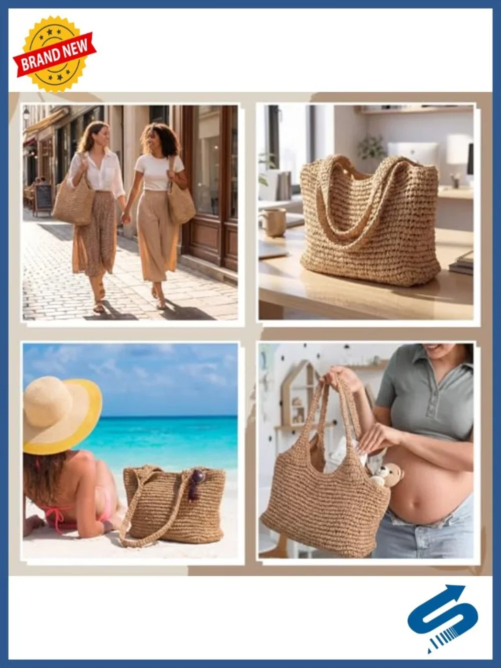 Oversized Boho Straw Tote Bag Large Woven Beach Bag Summer